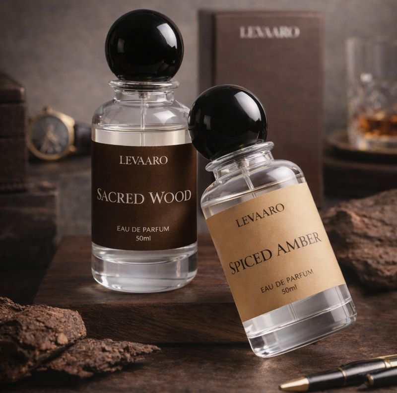 Two LEVAARO perfume bottles, 'Sacred Wood' and 'Spiced Amber'